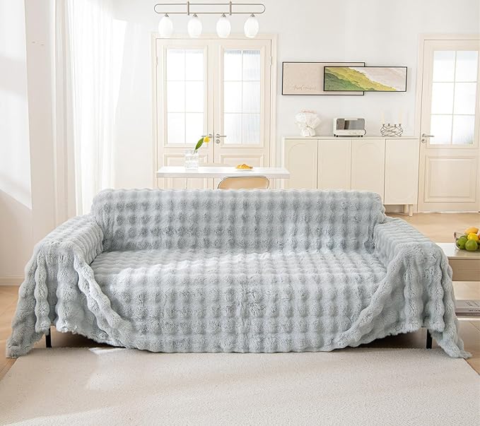 VM VOUGEMARKET Soft Warm Faux Fur Sofa Cover Thick Shaggy Fuzzy Sectional Couch by VMVOUGEMARKET