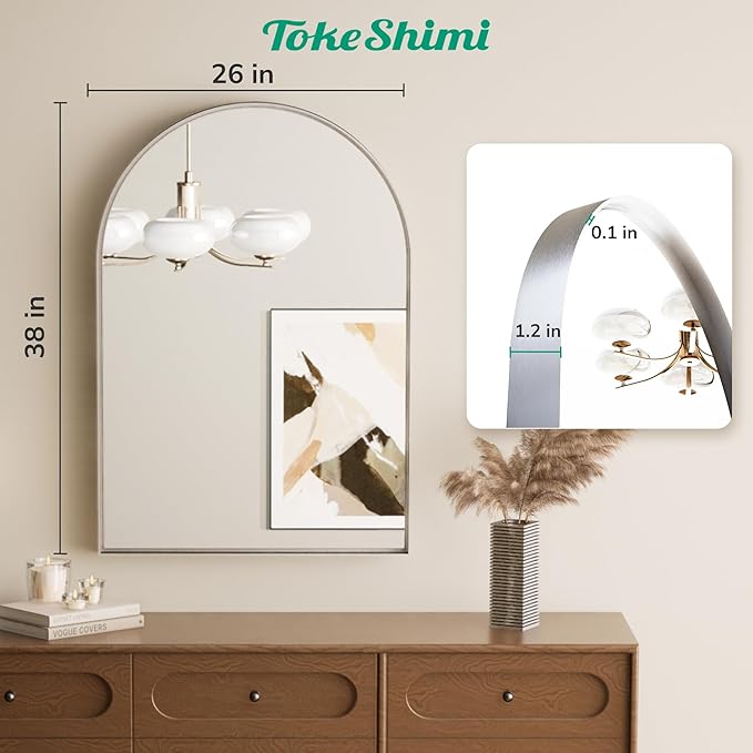 TokeShimi 26x38 Silver Arched Mirror Bathroom - Image 6