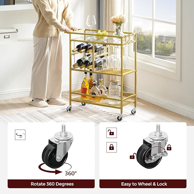 Bar Cart for Home, 3-Tier Serving Cart - Image 7