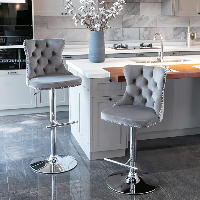 PacknWood Acosure Swivel Velvet Barstools Adjusatble Seat Height from 25-33" - Image 6
