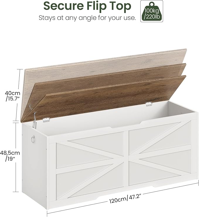 Storage Chest, 47.2" Wooden Storage Trunk, Modern Storage Bench - Image 3