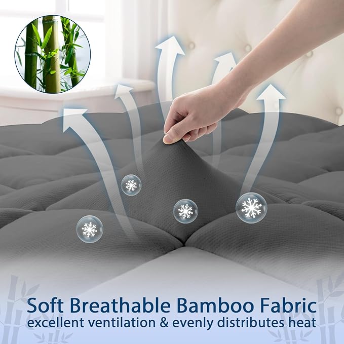 ELEMUSE Full Grey Cooling Bamboo Viscose Mattress Topper - Image 4