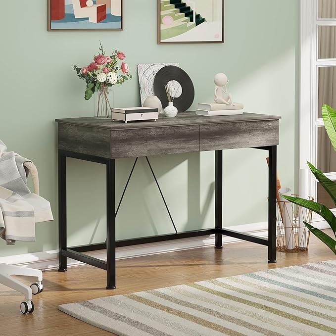 CAIYUN 40Inch Small Desk with 2 Wooden Drawers, Vanity Desks - Image 7