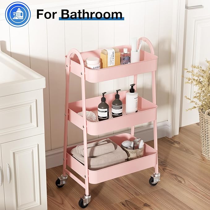 OLIXIS 3 Tier Utility Rolling Cart, Metal Mobile Storage Shelf - Image 5
