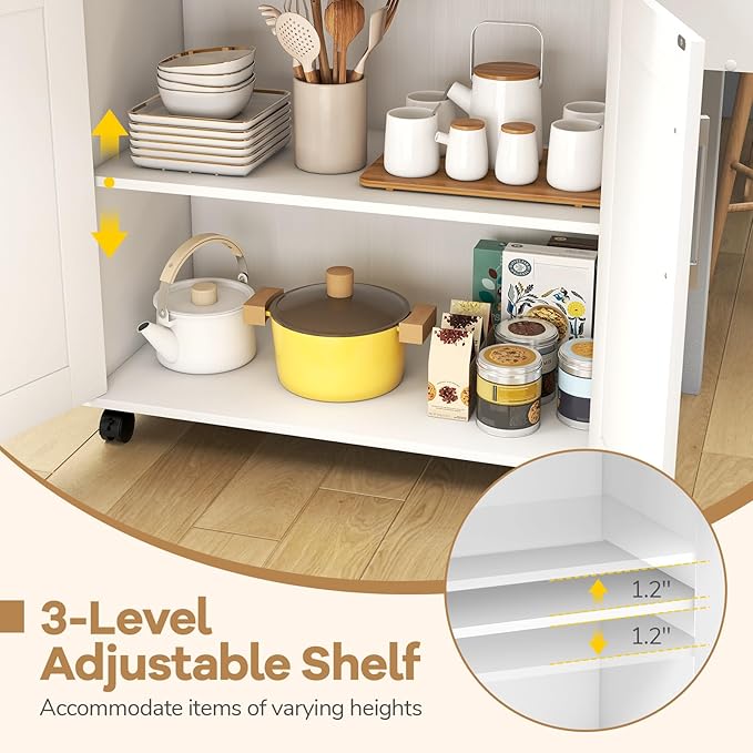 COSTWAY Kitchen Island On Wheels, Rolling Storage Trolley Cart - Image 5