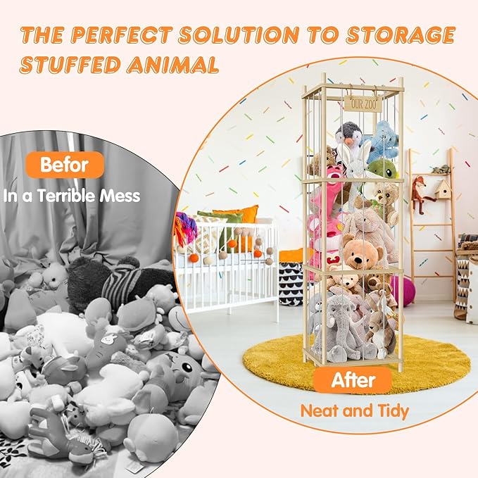 Stuffed Animal Storage, Wood Stuffed Animal Zoo Storage, 54 inch Large Plushy - Image 4
