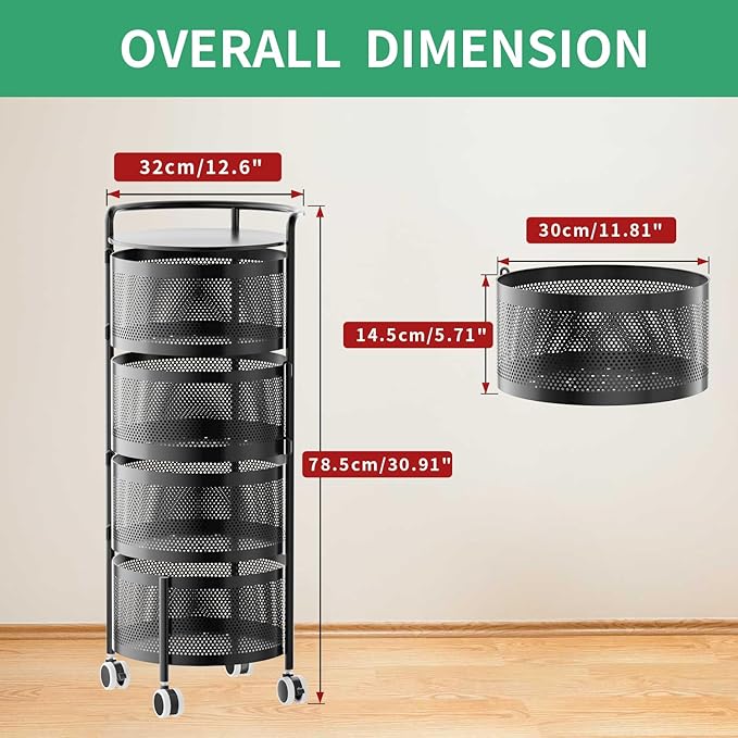 Kitchen Storage Rack No Assembly, 4-Tier Metal Storage Tower Cart Organizer on - Image 2