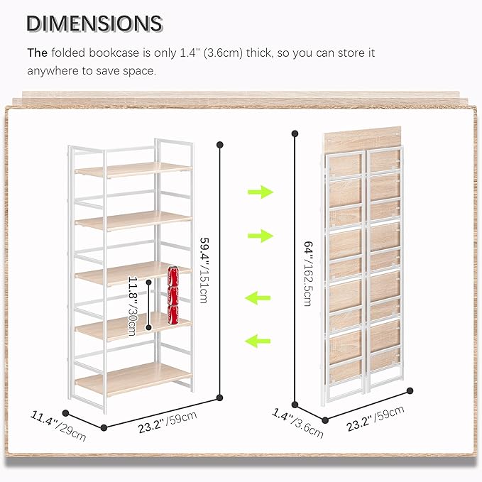 4NM No Assembly 5 Tiers Book Shelves, Living Room, Home Office - Image 2