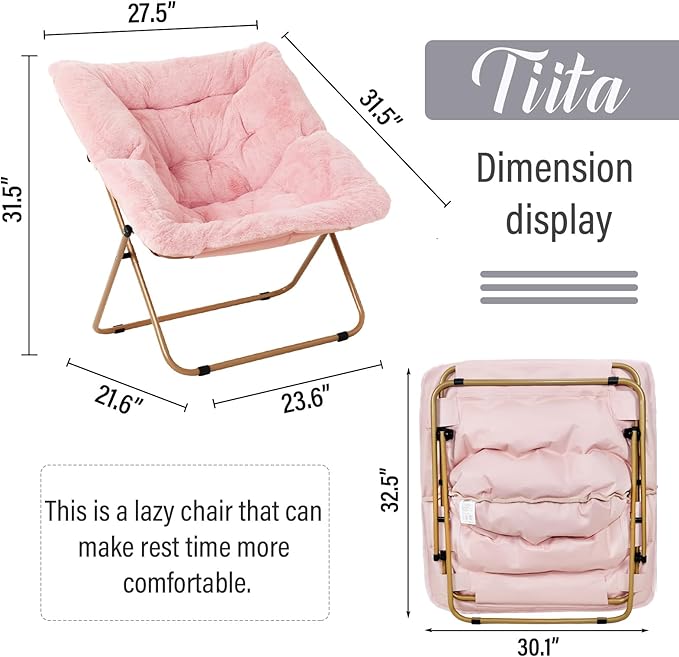 Tiita Comfy Folded Chair, Soft Faux Fur Oversized Folding Accent Chair - Image 8