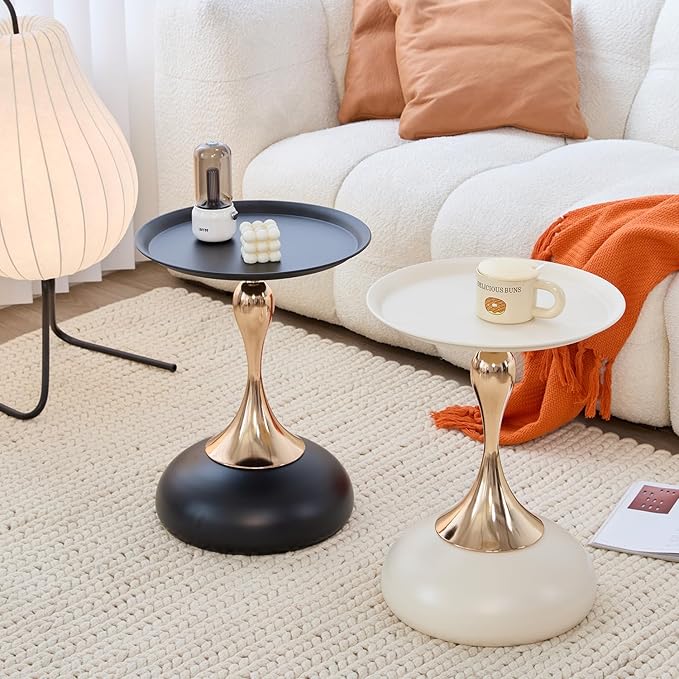 Modern Round Side Table with Gold Pedestal Base, Accent End Table - Image 4