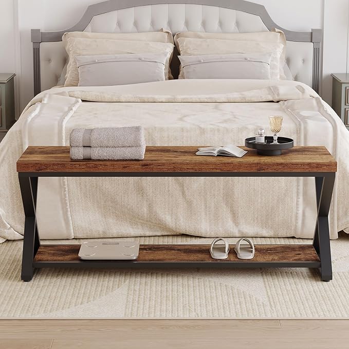 IBF Farmhouse Wood Bench, Industrial Storage Entryway Indoor Bench - Image 7
