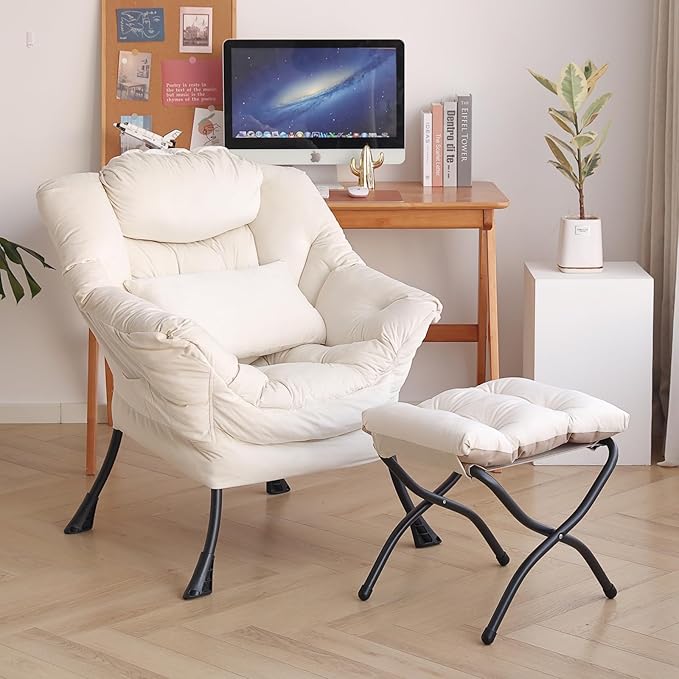 Lazy Chair with Ottoman, Modern Accent Chair with Lumbar Pillow, Comfy Chairs by DreamNookCozyLivingThoughtfulDesign