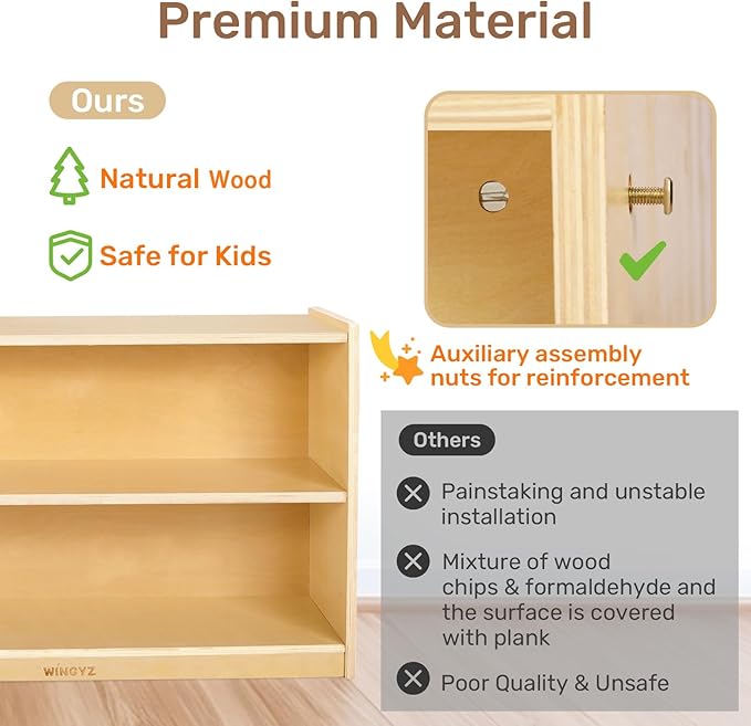wingyz Wooden Storage Cabinet, 2-Tier Kids Toy Storage Organizer, Spacious - Image 7