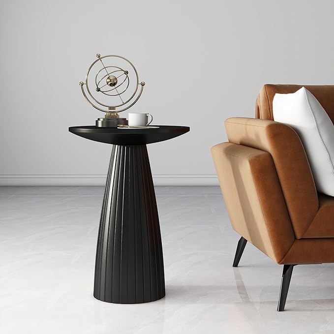 Black Pedestal Side Table 14.56'' Dia, Modern Accent End Table, Fluted Base - Image 3