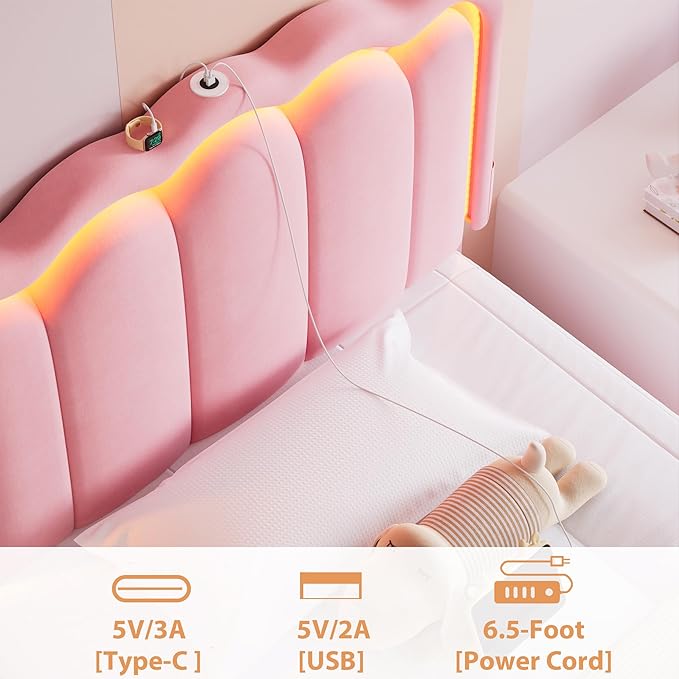 Twin Upholstered LED Bed Frame - Image 7