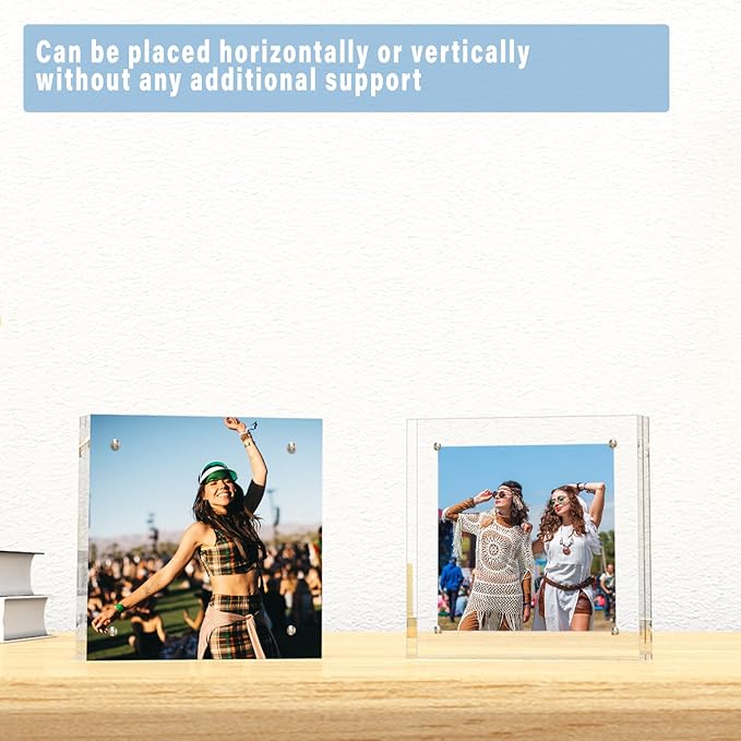 HELPLEX 5 Pack 8x8 Acrylic Picture Frames, 24mm Thicker Square Frameless Clear - Image 6