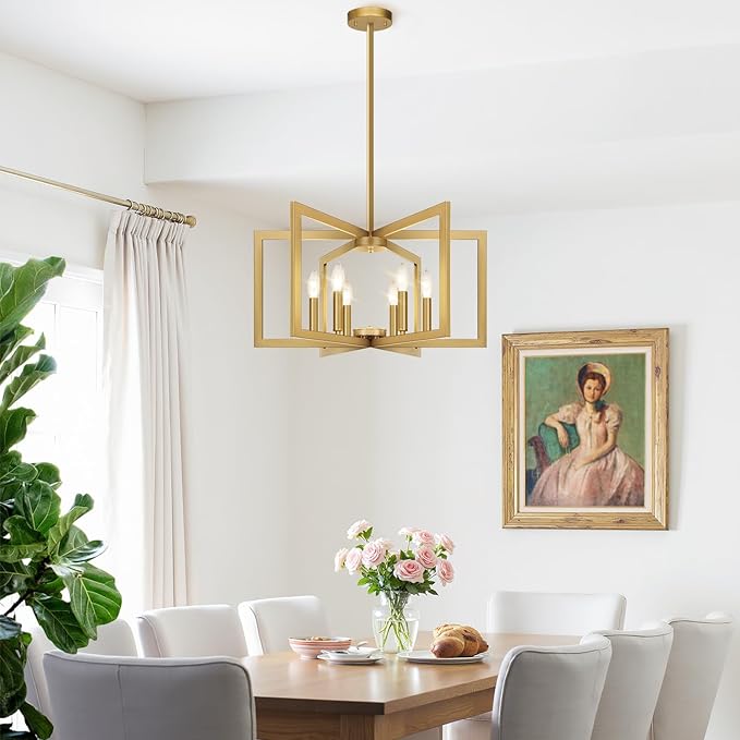 25" Modern Gold Chandelier for Dining Room, Geometric Gold Dining Room Light - Image 8