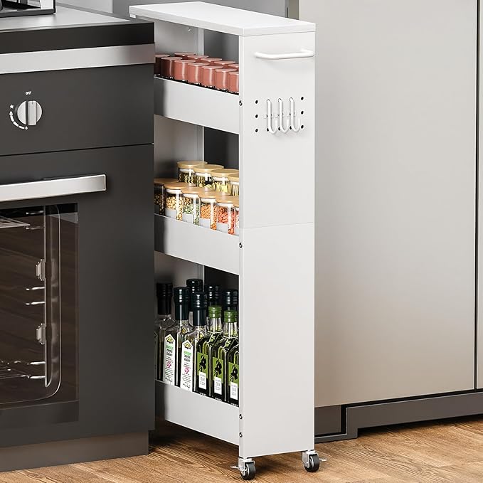 Slim Storage Cart, 4 Tier Rolling Kitchen Cart on Wheels by XYZLVSI