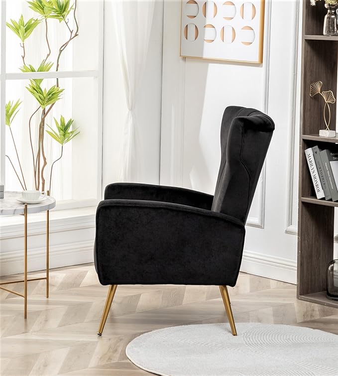 Container Furniture Direct Modern Velvet Accent Chair, Channel Tufted Bedroom - Image 5