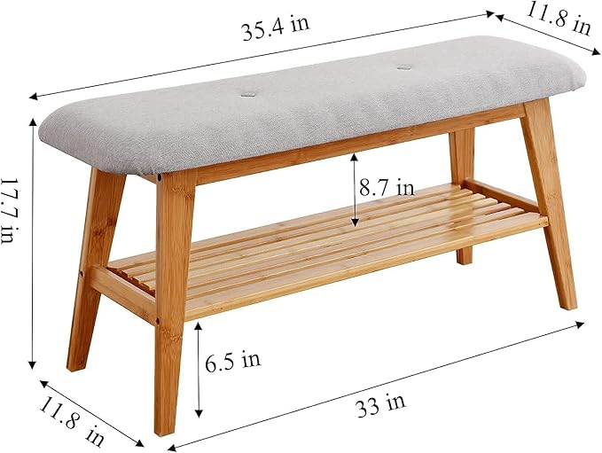 Bamboo Shoe Bench, Entryway Bench, 2 Tier Shoe Rack Bench - Image 3