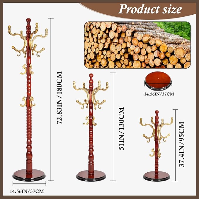 Wooden Coat Rack Freestanding, Vintage Coat Racks - Image 2
