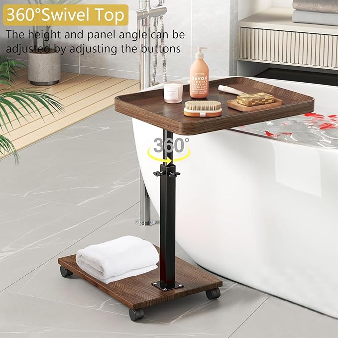 C Table End Table Adjustable Height, 360°Swivel TV Tray Table - Image 6