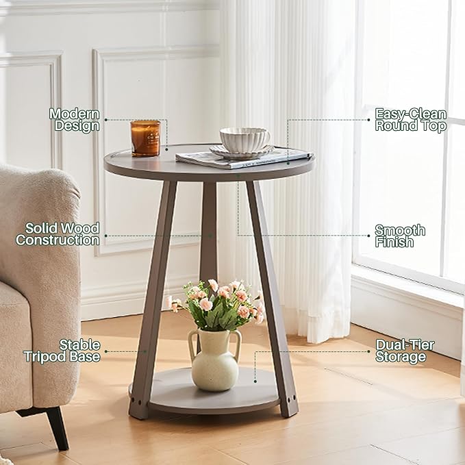 Round Solid Wood Side Table - Image 8