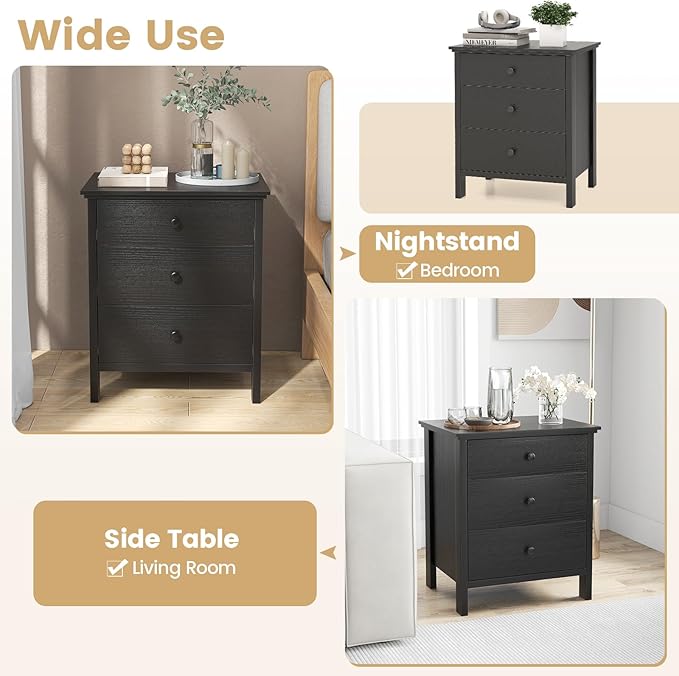 KOMFOTT 3 Drawers Nightstand, Wooden Bedside Table, Modern Sofa Side End Table - Image 8