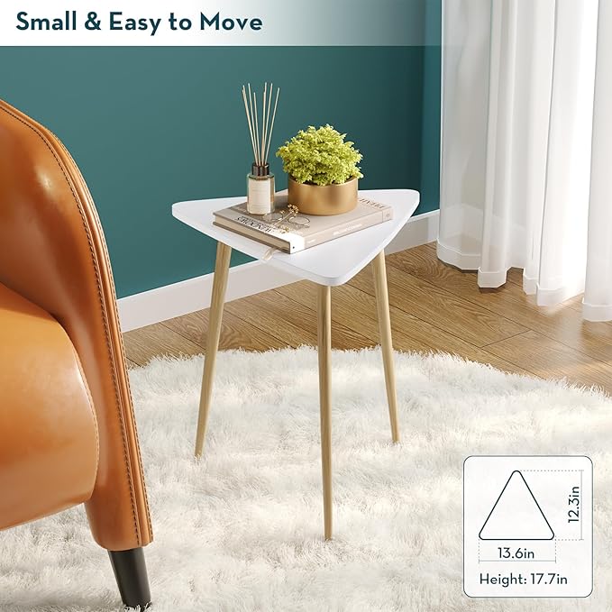 SAYGOER White Side Table Small Triangle End Tables Modern Narrow Sofa Table - Image 3