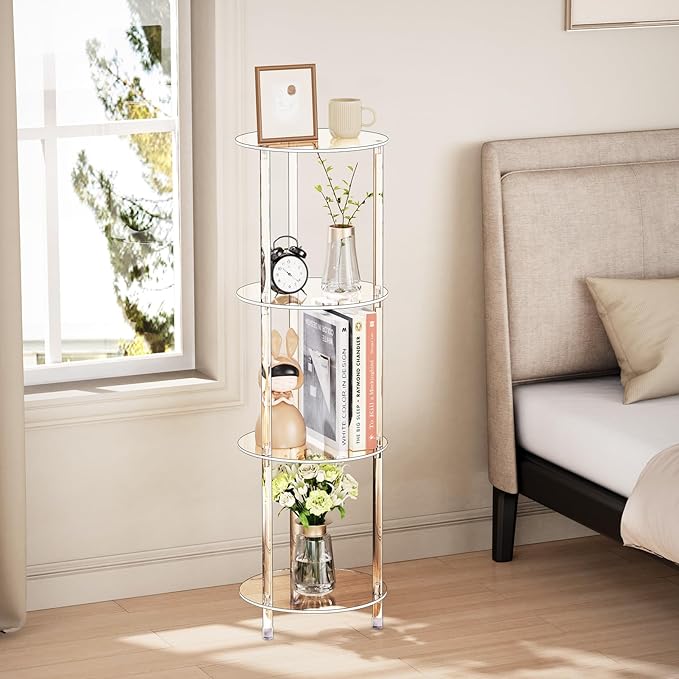 Clear Round Acrylic Side Table for Small Spaces, 11.81" L x 11.81" W x 38.7" H - Image 6