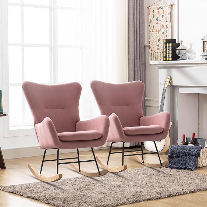 Phoenix Home Rocking Chair Nursery Velvet Upholstered Glider Rocker Rocking - Image 7