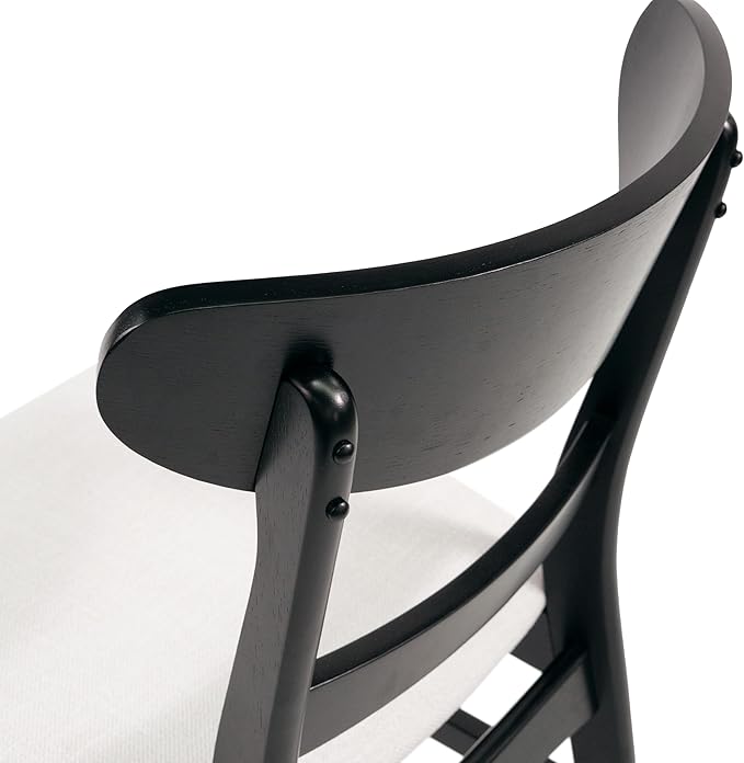 Set of 2 Solid Wood Dining Chairs, Fabric Upholstered Seat Mid-Century Modern - Image 8