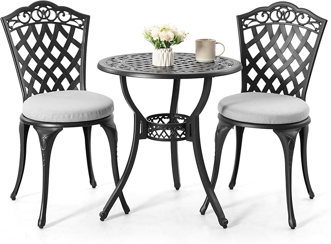 NUU GARDEN 3-Piece Patio Bistro Set Outdoor Cast Aluminum Bistro Table and by NUUGARDENCORPORATION