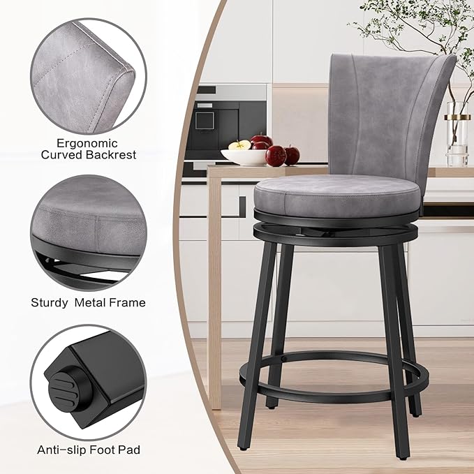 Bar Stools Set of 2, Counter Height Swivel Bar Chair - Image 4