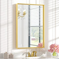Keonjinn 24 x 36 Inch Brushed Gold Bathroom Mirror Gold Wall Mounted Vanity by Keonjinn