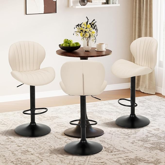 COLAMY Bar Stools Set of 6, Modern Swivel Bar Chairs, Adjustable Faux Leather - Image 3