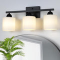Milk Glass Vanity Lights for Bathroom, 3 Light Matte Black Bathroom Light by MecgirnLighting