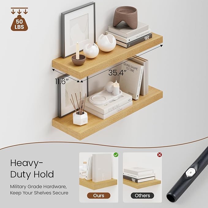 Heimlove 36 Inch Wall Shelf Bathroom Shelves Set of 2, Wall Mounted Shelves - Image 3