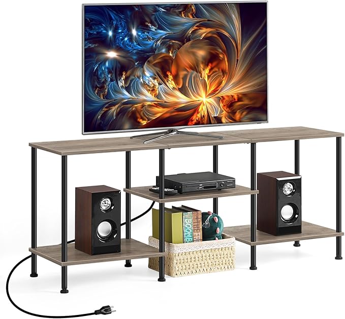 BTY Farmhouse TV Stand with Storage Industrial TV Console with Power Outlet - Image 8