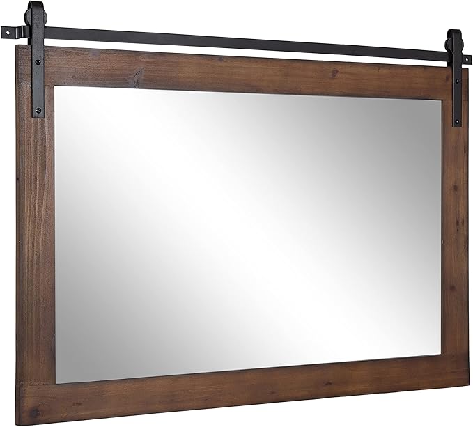 Kate and Laurel Cates Farmhouse Horizontal Wood Framed Wall Mirror; 38 x 27; by KateandLaurel