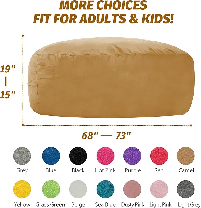 7FT Bean Bag Chair with Ultra Soft Velvet Cover Bean Bag Sofa with Memory Foam - Image 3