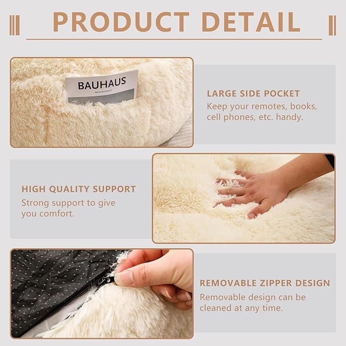 BYBYME Giant Bean Bag Chair, Faux Fur Bean Bag Couch - Image 5