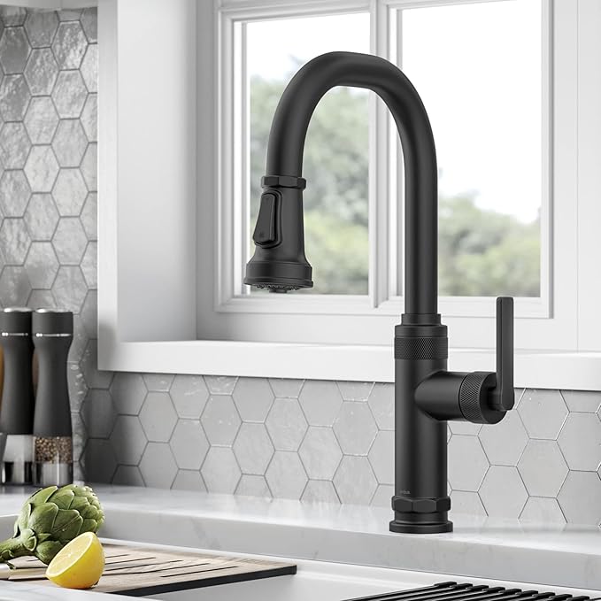 KRAUS Allyn Industrial Pull-Down Single Handle Kitchen Faucet in Matte Black - Image 2
