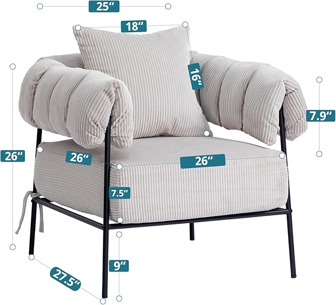 HollyHOME Modern Velvet Accent Chair, Upholstered Comfy Reading Chair, Fabric - Image 3
