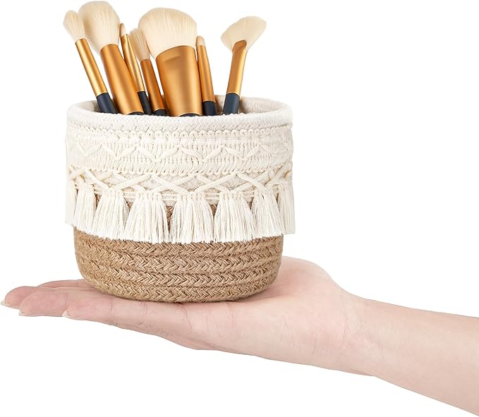 Mkono Macrame Makeup Brush Holder Organizer Comb Brushes Mini Storage Basket - Image 4