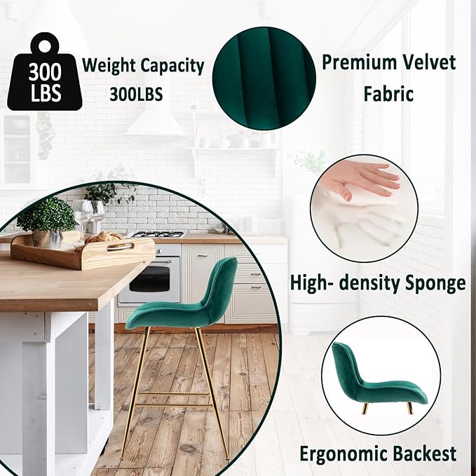 Sidanli Counter Height Bar Stools Set of 2, Modern Velvet Barstools - Image 5