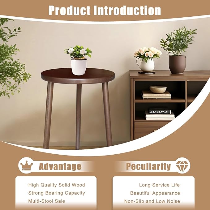 Walnut Side Table, Round End Table, Solid Rubberwood Small Accent Table - Image 4