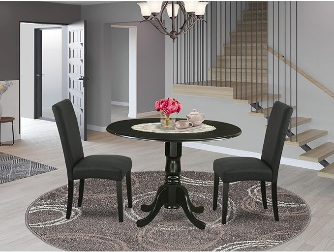 East West Furniture DLDR3-BLK-24 3 Piece Kitchen Table Set Contains a Round - Image 6