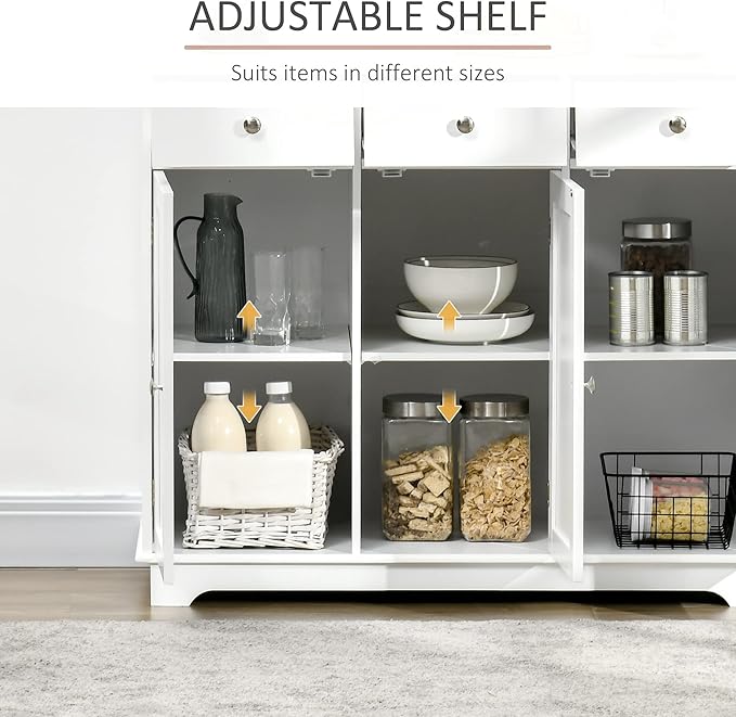 HOMCOM Sideboard with Solid Wood Countertop, Modern Kitchen Storage Cabinet - Image 5