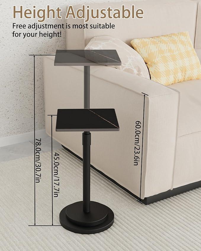 Versatile End Table with Metal Base, Height Adjustable, Vintage Square Indoor - Image 3